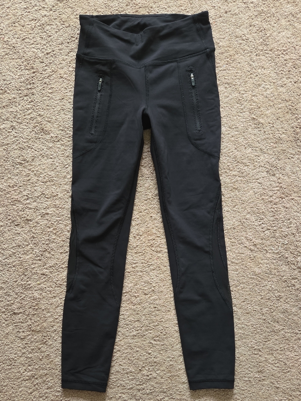 lululemon athletica Black Performance Leggings with Zip Pockets & Mesh Accents